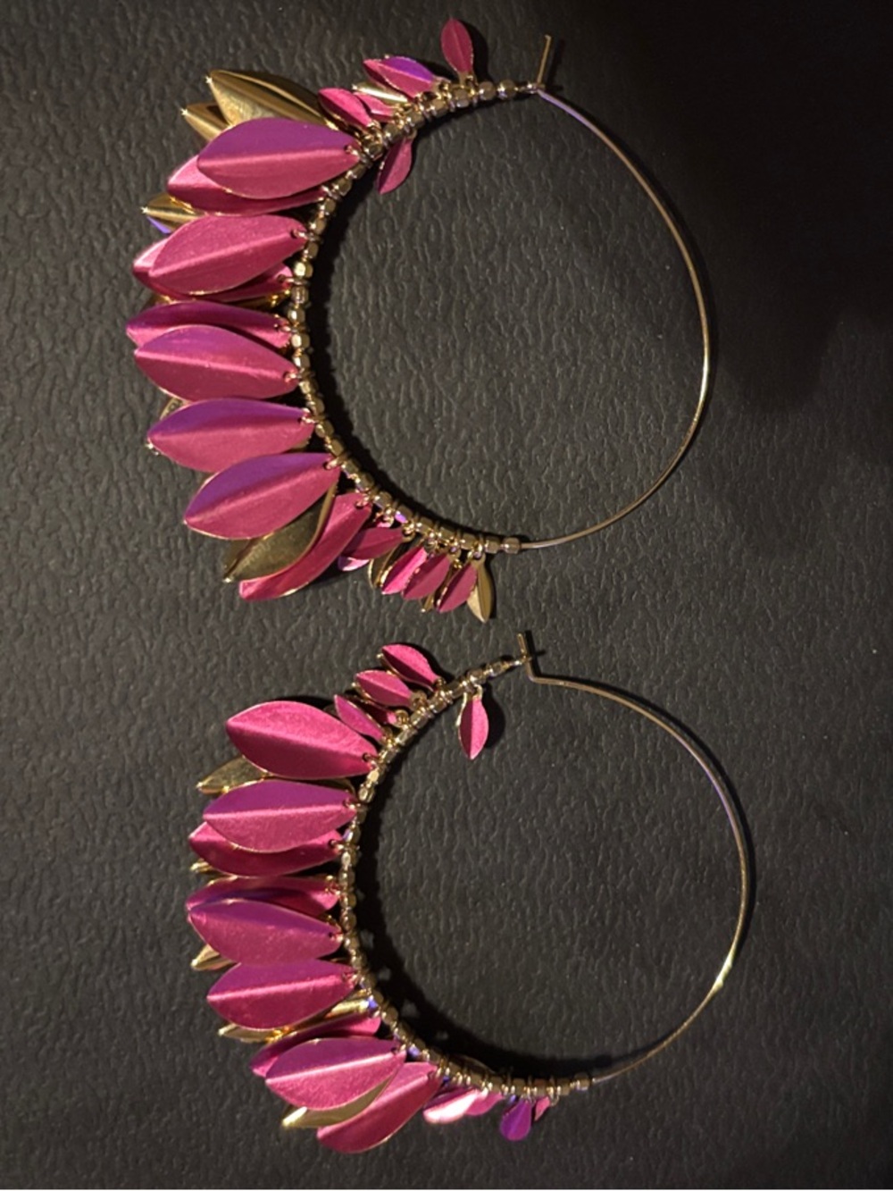 Isabel Marant Pink and Gold leaf Hoop Earrings